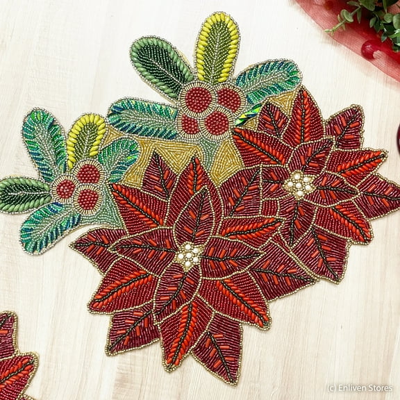 Set of 6, Christmas handmade Poinsettia placemats