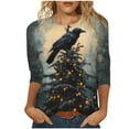 thumbnail image 2 of Feancey Women's Plus Size Christmas Shirts Dressy Trendy Xmas Tree Print 3/4 Sleeve Tops Holiday Casual Round Neck Loose Blouse Elegant Party Tees Black 4XL, 2 of 5