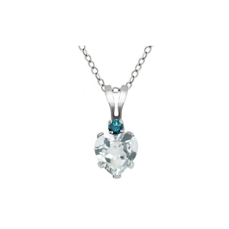 - 0.41 Ct Heart Shape Sky Blue Aquamarine Blue Diamond 925 Sterling Silver Pendant