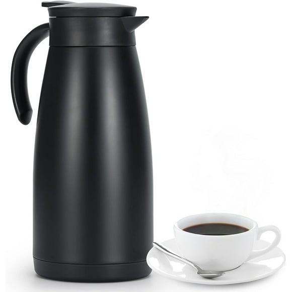 Isolierkanne 2 L, Edelstahl Thermoskanne, doppelwandige Vakuum Kaffeekanne Teekanne, Thermoskanne für Kaffee, Tee, Wasser, Getränk(Schwarz)