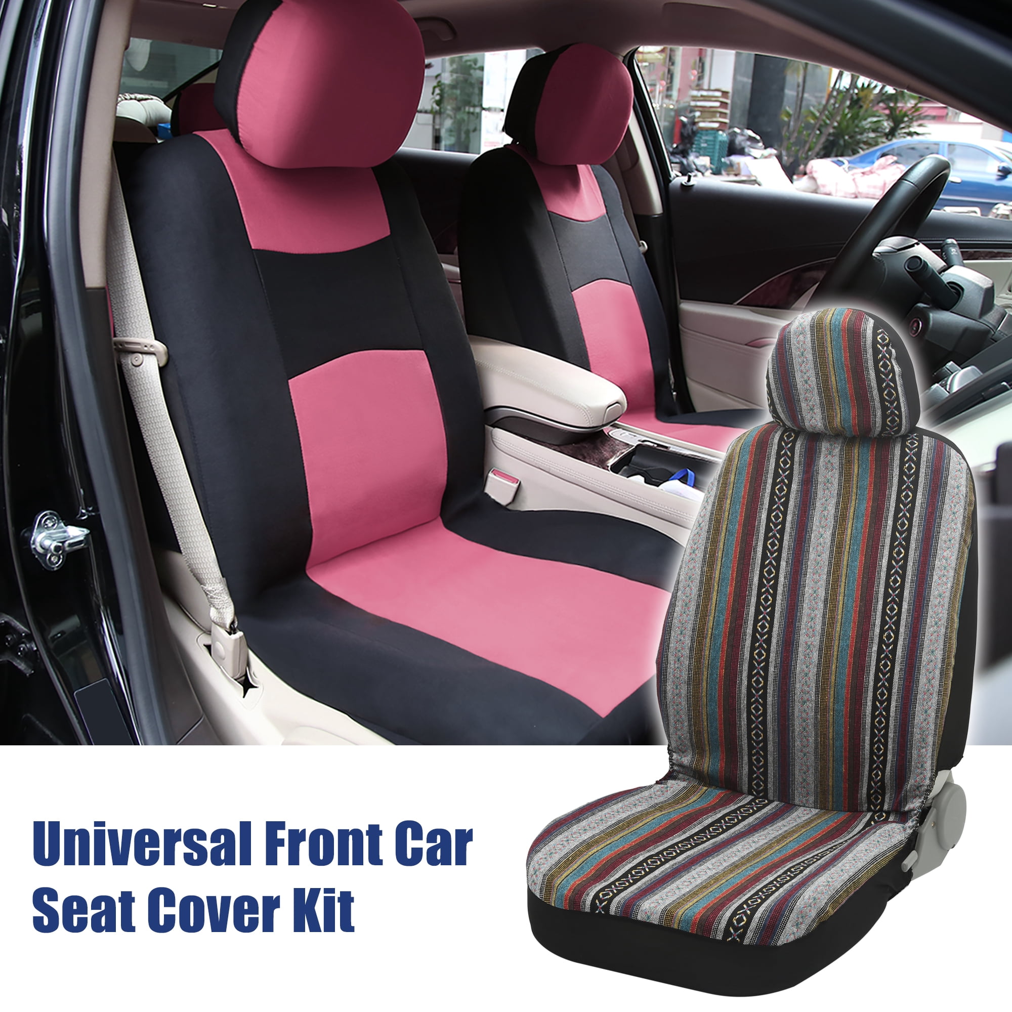 Unique Bargains Saddle Blanket Car Seat Covers Front Set Headrest Cover Washable