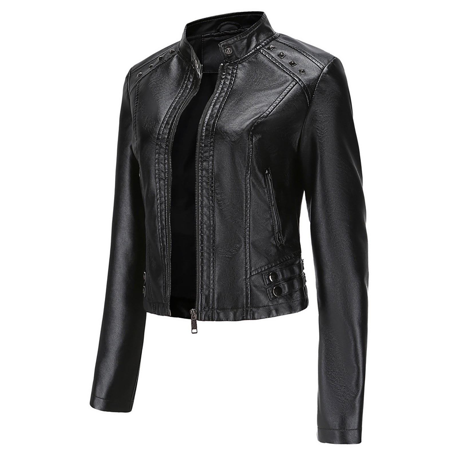 Simua Women's Faux Leather Jackets, Zip Up Motorcycle Short PU Moto Biker Outwear Fitted Slim Coat