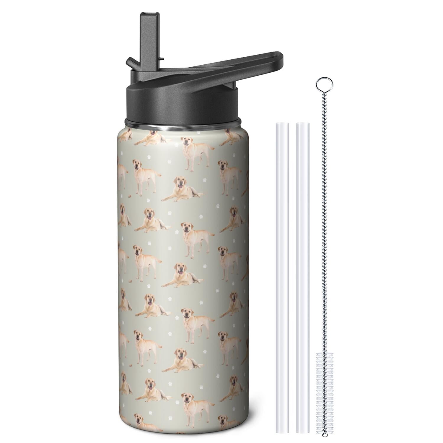 Funny Canine Pattern Stainless Steel Water Bottle - Double Walled Insulation with 360° Seal Ring & Wide Mouth Design (BPA/Odor Free for Sports & Travel)