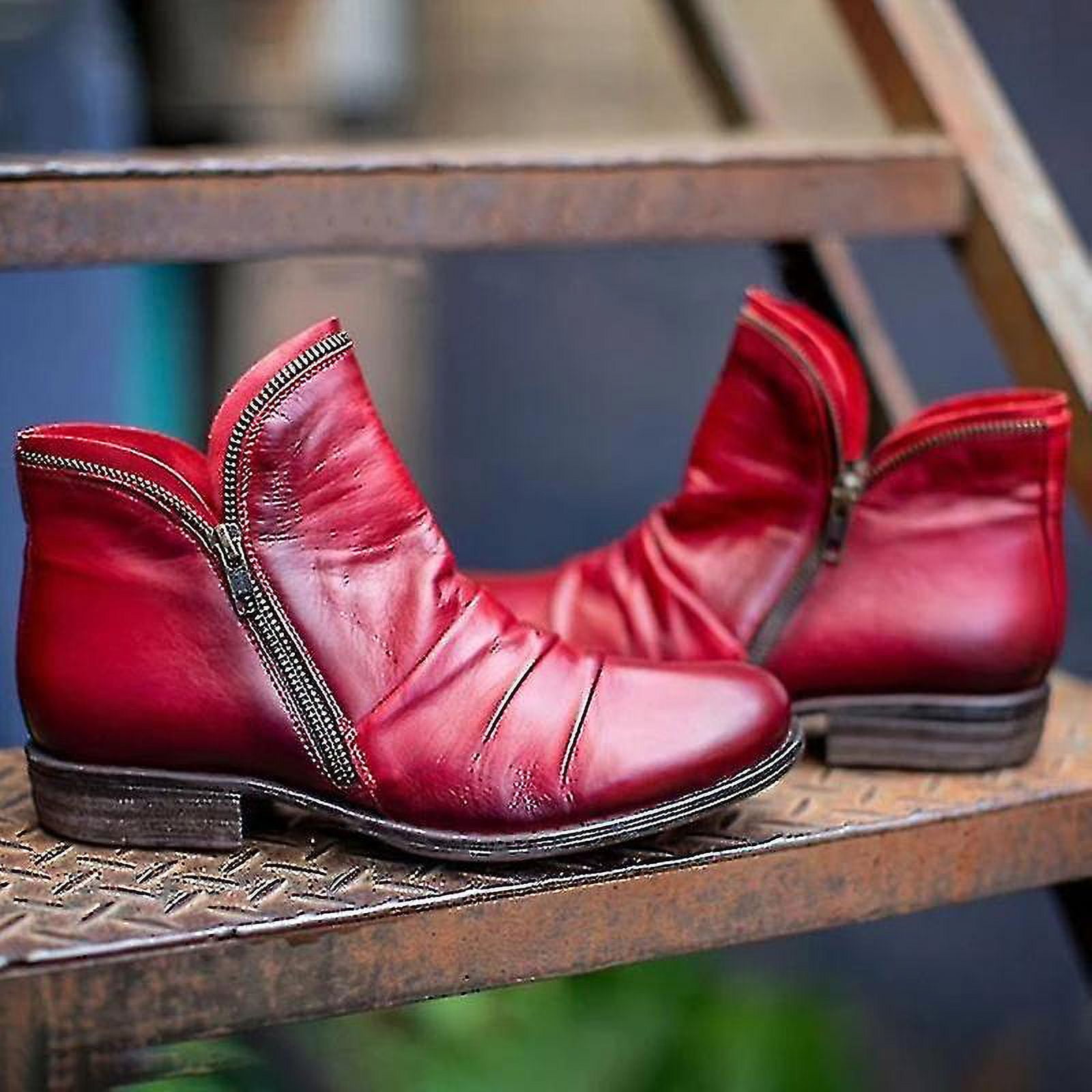 Low heeled Thick Heel Round Double Zipper Boots Women Casual Daily Round Toe Boots Walmart