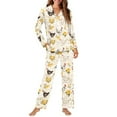 thumbnail image 4 of DISNIMO Rooster Flower Printed Womens 2 Piece Pajama Sets Long Sleeve Top Wide Leg Pants Button Up Lounge Wear Sets Oversized Comfywear Loose Fit Nightwear with Pockets, XL, 4 of 7