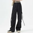 thumbnail image 3 of Women's Casual High Waist Wide Leg Pants with Bow Tie Detail for Everyday Wear Comfortable Loose Fit Retro Style Summer and Fall, 3 of 5