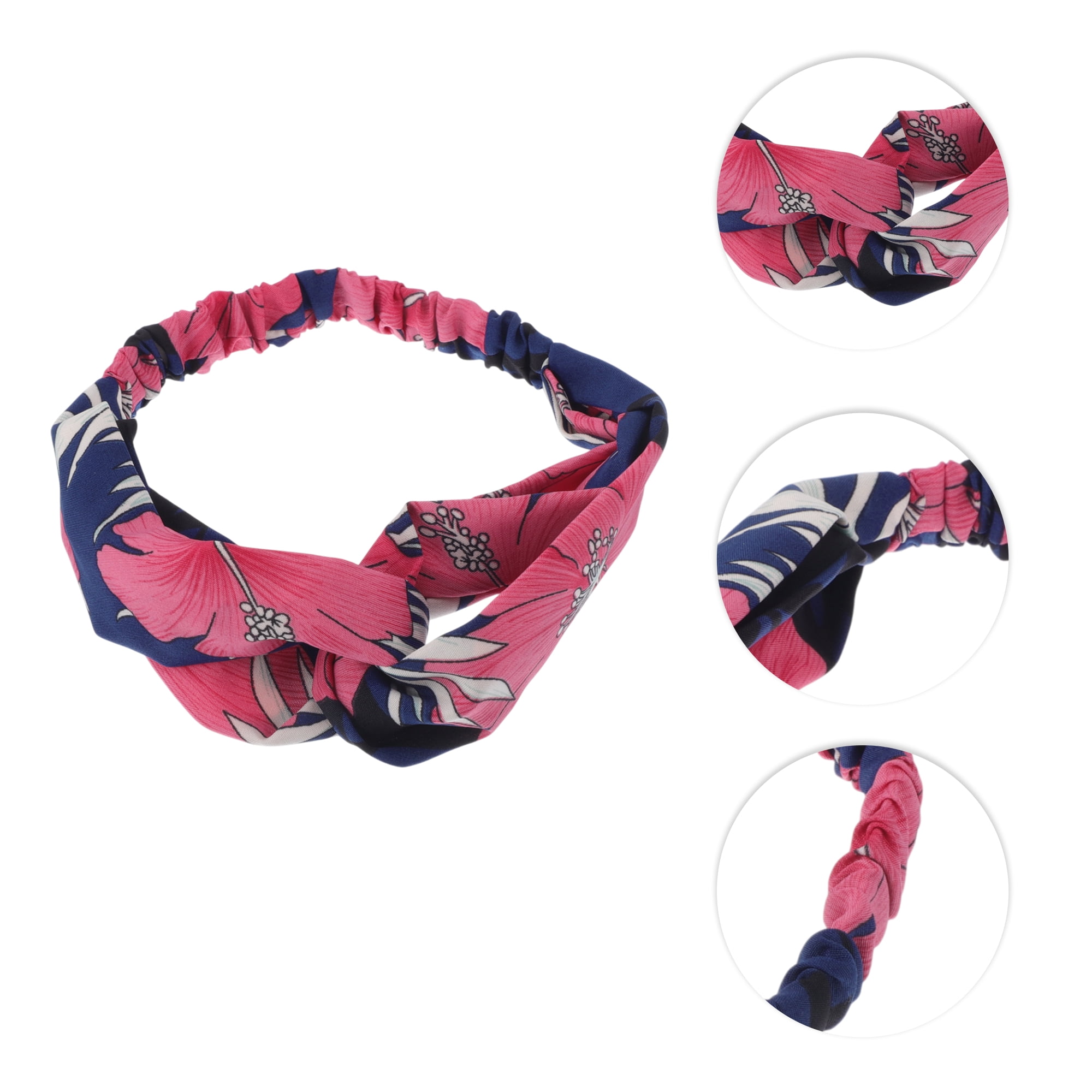 Unique Bargains Fashion Flower Pattern Cross Elastic Hairband 1 Pc Navy Blue