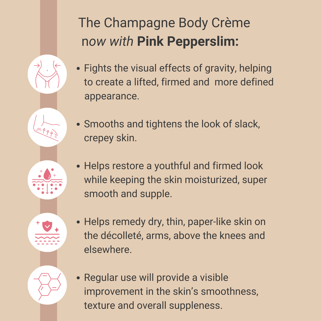 Consult Beaute Champagne Lift Hydrating Firming Body Cream with Pink Pepperslim for Crepey Skin Moisturizer Tightens, Tones & Hydrates Dry Skin on Arms & Legs - Vanilla Absolute 8 oz.