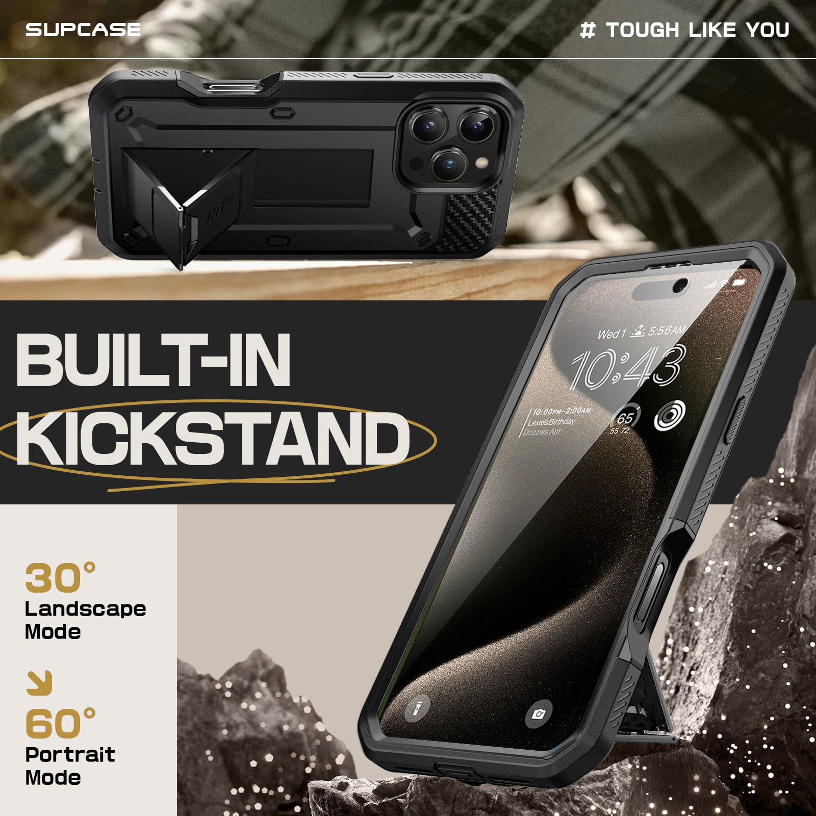 SUPCASE Unicorn Beetle Pro for 2024 Apple iPhone 16 Pro Max 6.9" Case with Screen Protector, [Built-in Stand & Belt-Clip] [Military-Grade Protection] Phone Case Cover for iPhone 16 Pro Max, Black