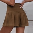 thumbnail image 3 of UDAUDU Womens Linen Shorts Smocked High Waisted 2026 Summer Shorts Trendy Ruffle Wide Leg Short Boho Beach Short Brown L, 3 of 7