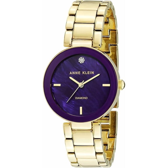 Anne Klein Gold-Tone Purple Dial with Second Hand Ladies Watch