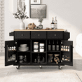 thumbnail image 5 of Tcbosik Kitchen Island with Drop Leaf Top on Wheels, Rolling Island Cart with Adjustable Shelf, 2 Doors and 3 Drawers, Mobile Storage Cabinet with Towel Holder and Spice Rack, Black, 5 of 11