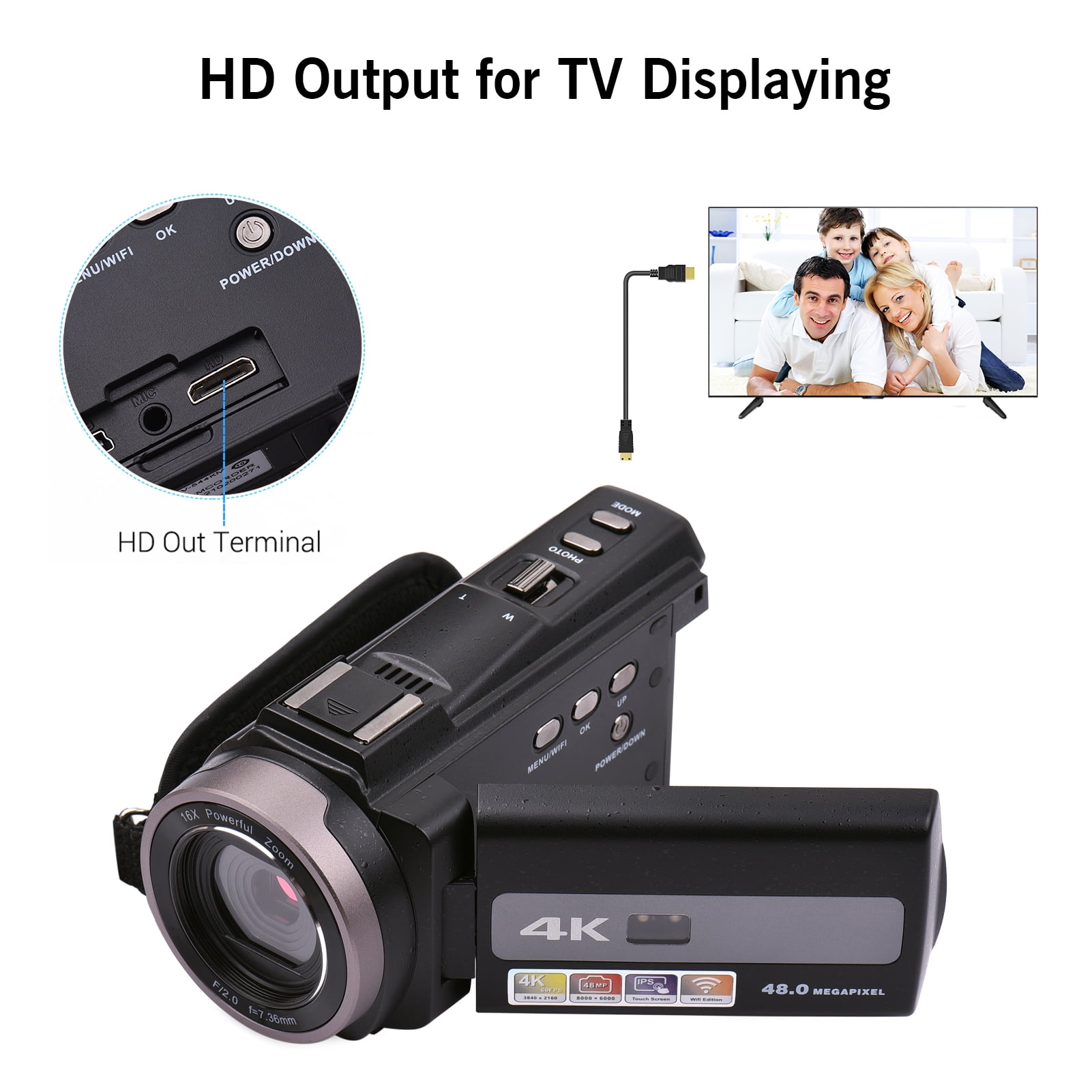 4K 60FPS Ultra HD Digital Video Camera DV Camcorder 48MP 16X Zoom WiFi Sharing Time Lapse Slow Motion for Photography ,Easy to Operate