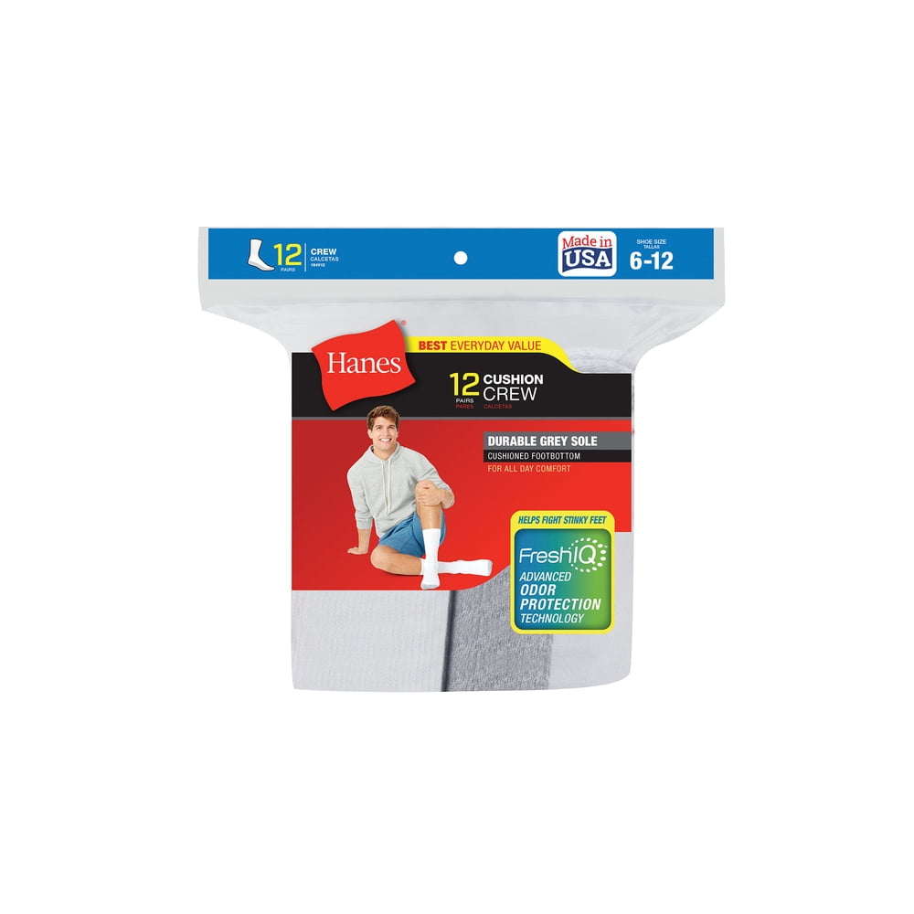 Hanes Hanes Men's Max Cushion Crew Socks, 12Pack