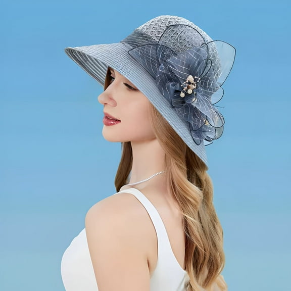 TRUBKH Women's organza hat Hat for Women Bowler Hat Summer Sunhat women hats for church Outdoor Hat easter hats Tea Party Wedding Hat tea party hat church hats vintage hats Dressy Hats Gray One Size