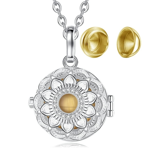EUDORA Sunflower Human Pet Dog Cat Urn Necklace for Ashes, Cremation Jewelry Pendant for Loss of Loved One Father Keepsake Memorial Sympathy Gifts for Women Men Son Dad - Gold Ball & 24 inch Chain