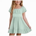 thumbnail image 1 of Gubotare Robe d'Été pour Fille Robe Sans Manches Trapèze Mini pour Fille Froncée à Volants Évasée Robes Taille 14-15 (Vert Pâle, 14-15 Ans), 1 of 5