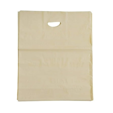 Pack of 250 Ivory Shopping Bags with Die Cut Handle 20 x 20 x 5 Thickness 2 Mil. Bottom Gussset. Low Density Polyethylene Bags 20x20x5 Retail Plastic Bags. Poly Bags with Die-Cut Handles.