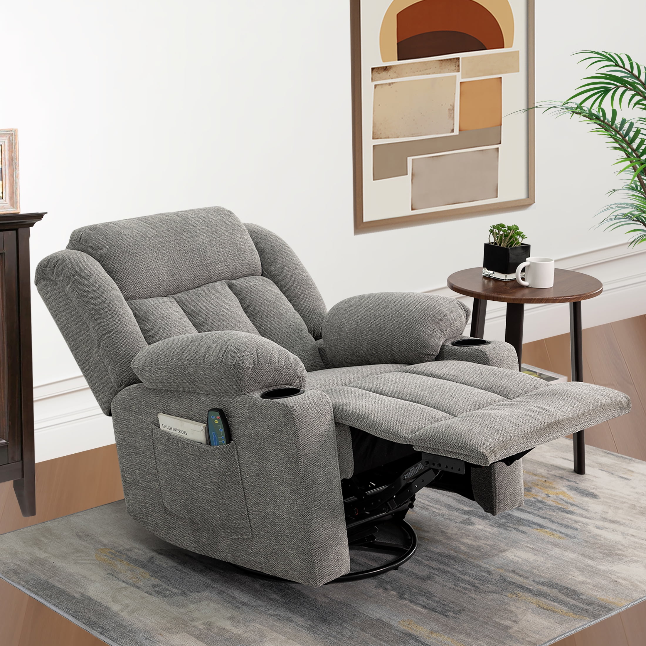 Sfxingyou Adult Fabric Solid Print Recliner Chair with Massage and Heat, Gray