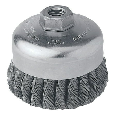 UPC: 0012382123161 | Single Row Heavy-Duty Knot Cup Brush  4 in Dia.  5/8-11  .023 Steel  Retail Pack
