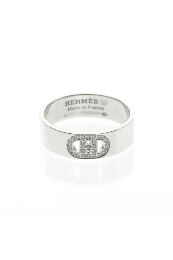 Pre-Owned Hermes H D'ancre Ring With Diamonds White Gold (18K) Fashion Diamond Band Ring Silver