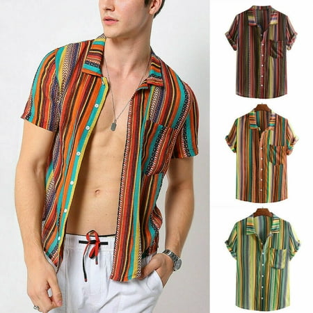 SUNSIOM Men's Hawaiian Shirt Cruise Tropical Luau Beach Aloha Party Stripe Shirts