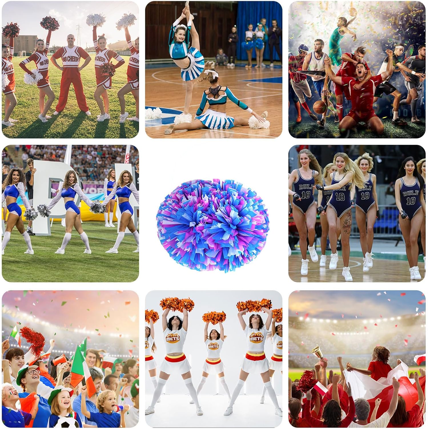 20 PCS pom poms Cheer, 13.8inch Sports Dance for Sports Team Spirit Cheering with Handle