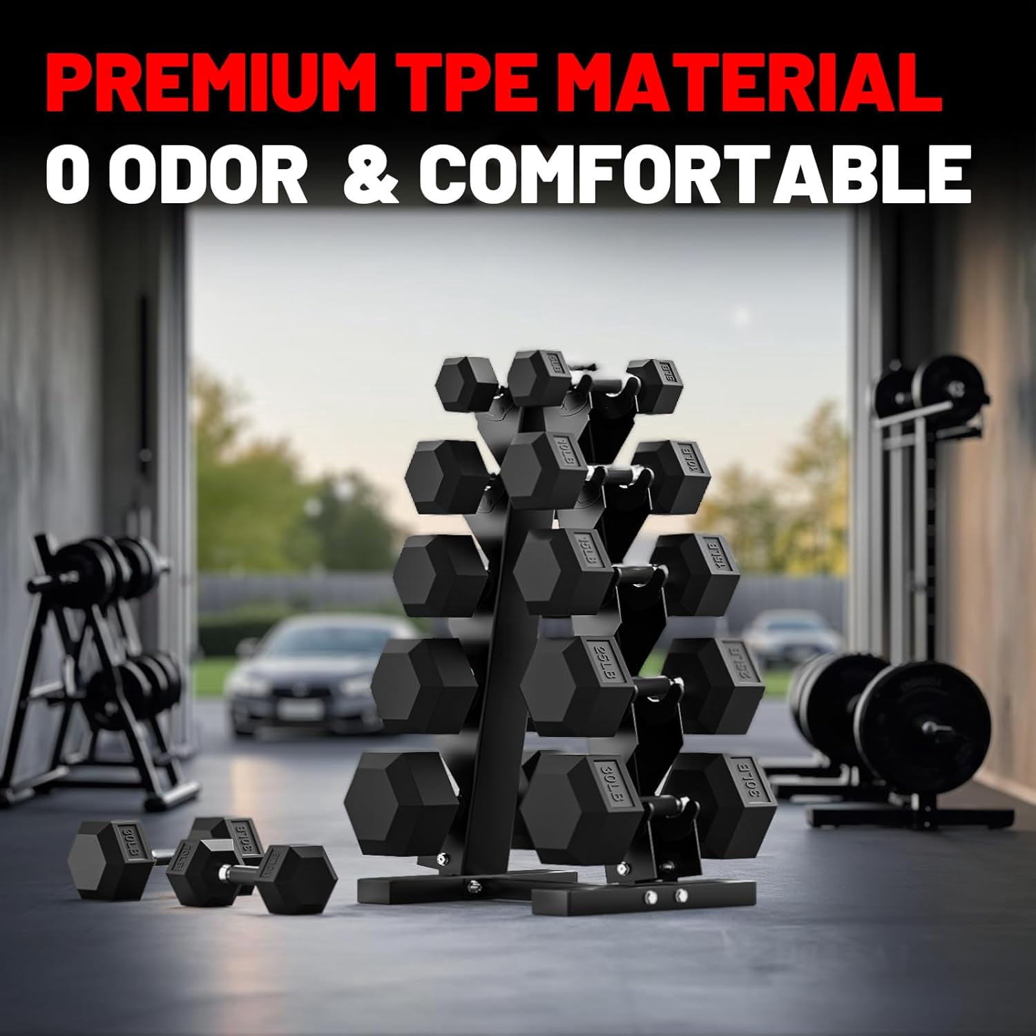 ROALW Hex Dumbbell Sets with Rack, 150lb Rubber Coated Dumbbell Weight Set and Storage Rack, Multiple Options Hand Weights for Strength Training