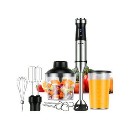 Immersion Blender 6-in-1 Hand Blender 1000W with 20 Speeds and Turbo Mode, Heavy Duty Stick Mixer with Whisk, Chopper, Beaker, Dough Hooks and Beaters