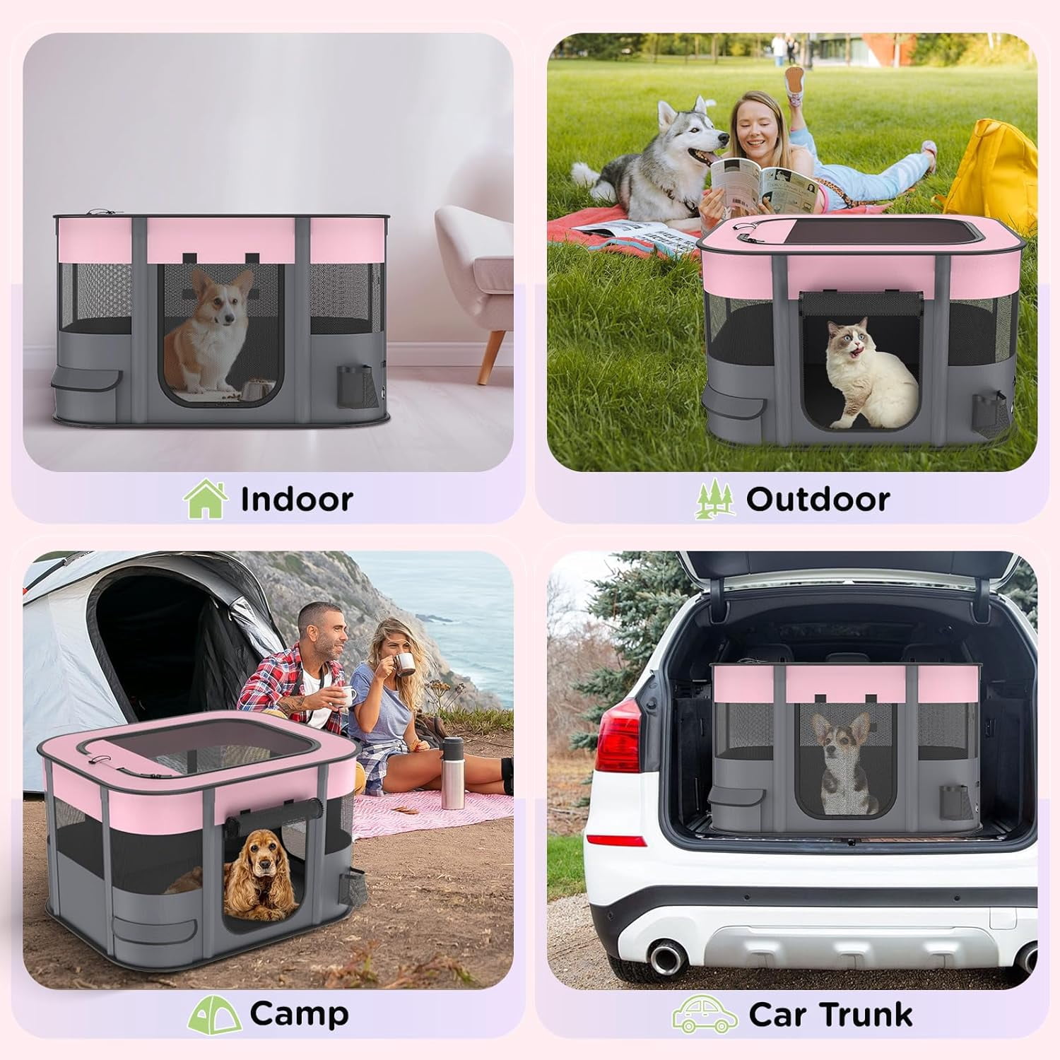 BEBANG Pet Playpen for Dog Cat Rabbit, Portable Foldable Exercise Pen Tent, Breathable Shade Cover, Indoor Outdoor Travel Use