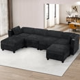 thumbnail image 2 of ACMEASE 110" Chenille 4 Seats Sofa w/2 Movable Storage Ottoman, Sectional Sofa w/Adjustable Backrests, Comfortable Fabric Couch w/USB&Type-C Ports, Cup Holders for Living Room, Black, 2 of 7