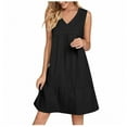 thumbnail image 3 of Ndbuld Womens Summer Dresses 2025 V-Neck Sleeveless Side Pockets Dress Sundress Solid Loose Short Flowy Mini Dress(Gift Included),Black ,Size XXL, 3 of 9