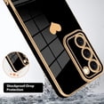 thumbnail image 2 of Compatible with Samsung Galaxy S23 Plus 5G Case Cute Luxury Love Heart Plating Gold Bumper Upgraded Full Camera Protection Soft TPU Shockproof Anti-Scratch Phone Cover-Black, 2 of 6