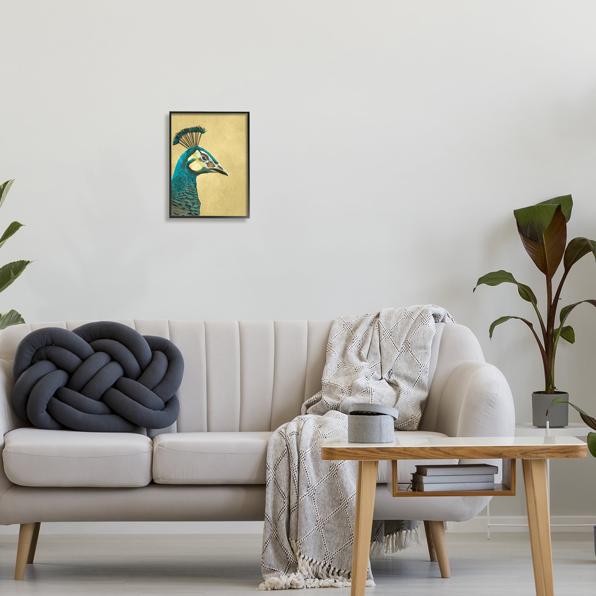 Stupell Industries Peacock Looking Right Animals & Insects Painting Black Framed Art Print Wall Art, 11 x 14