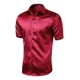 thumbnail image 3 of Camisa De Satén De Seda Morada Para Hombre, Manga Corta, Cor, 3 of 6