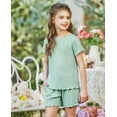 thumbnail image 5 of Arshiner Girls Shorts Set 2 Piece Ribbed Knit Summer Outfit Short Sleeve Top & Elastic Waist Shorts Casual Playwear, 5 of 6