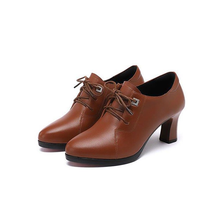 Ymiytan Ladies Fashion Casual Pump Outdoor Comfort Pointed Toe High Heels  Pumps Walking Anti-Slip Dress Shoes Brown 7.5 