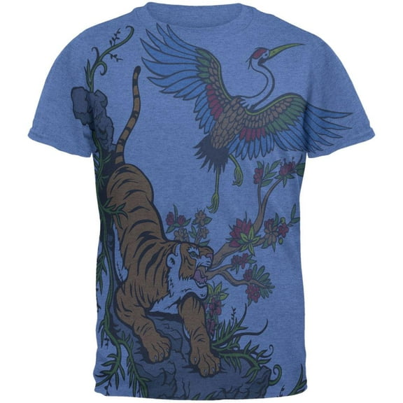 The Tiger and Crane All Over Heather Blue Adult T-Shirt - Medium