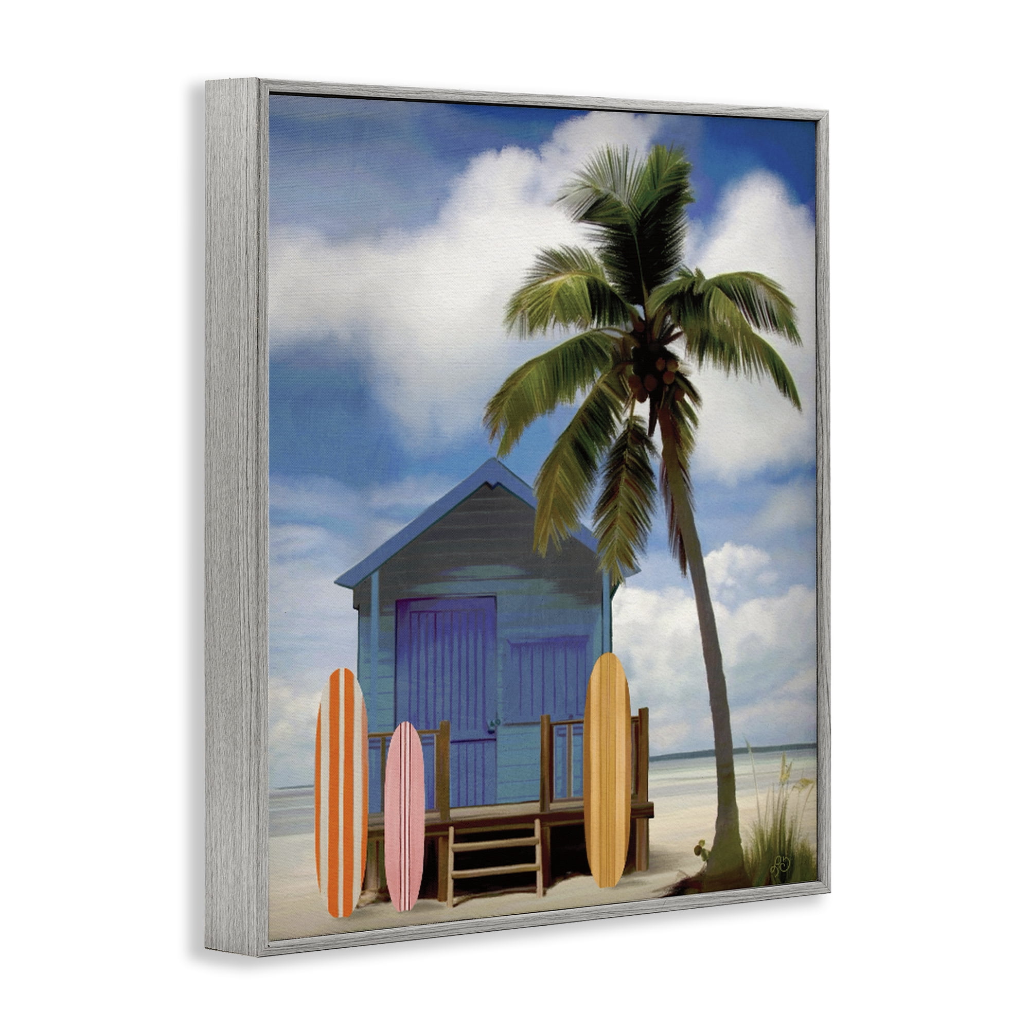 Stupell Industries Palm Overhanging Surf Shop Gray Framed Giclee Art, design by Lisa R Dumm