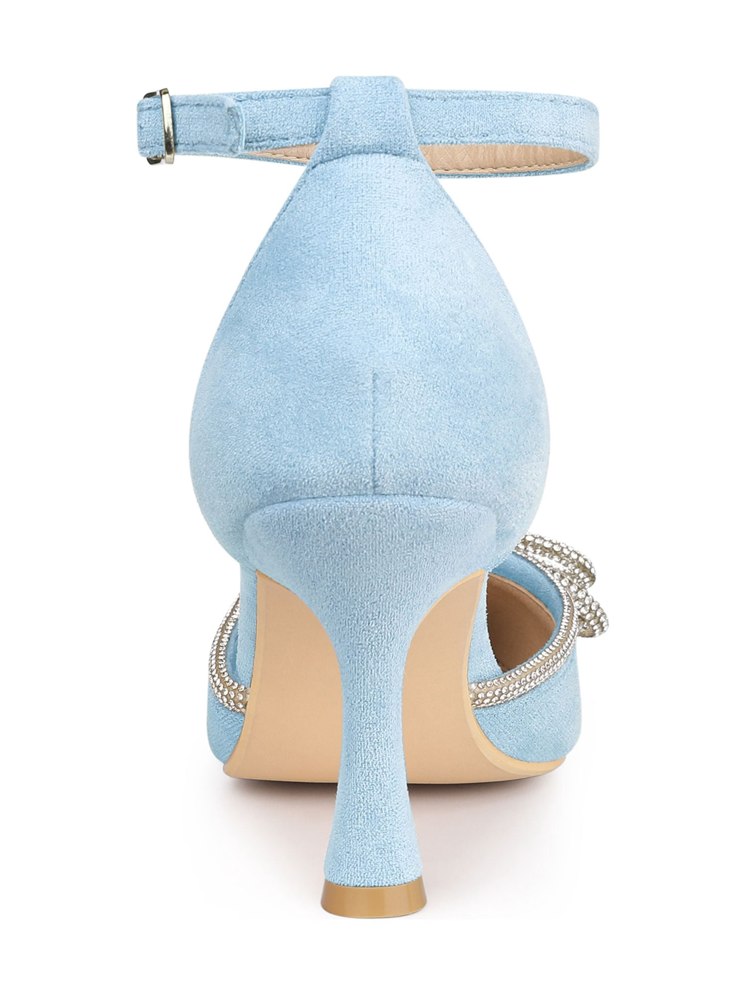 DARING DIVA Women's Rhinestones Bow Ankle Strap Stiletto Heel Sandals Sky Blue 10