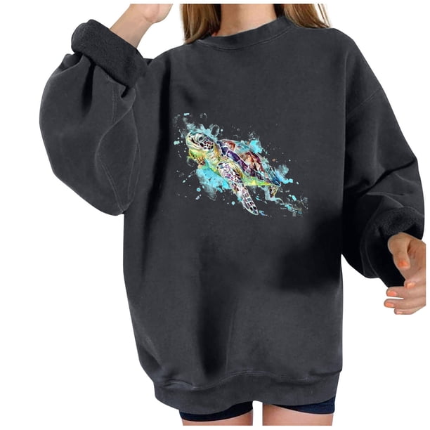 Sudadera extragrande de lana de manga larga con cuello redondo y estampado de océano salvaje para mujer Fridja fhghd355