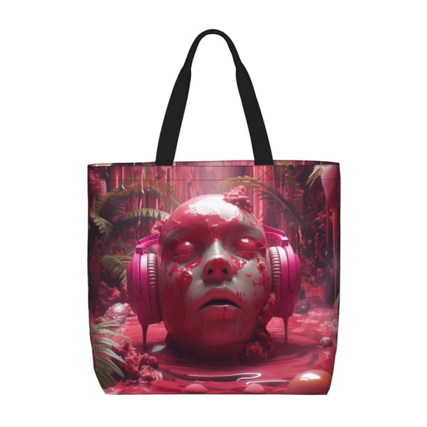 Balery Surreal Pink Headphones Bolsa de Mano para Mujeres con Cremallera, Bolsa de Gimnasio con Compartimentos, Bolsa para Laptop, Bolsa para Trabajo