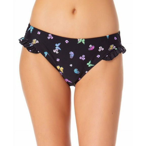 California Waves Junior's Ruffle Hipster Bikini Bottoms Swimsuit Black Size Large