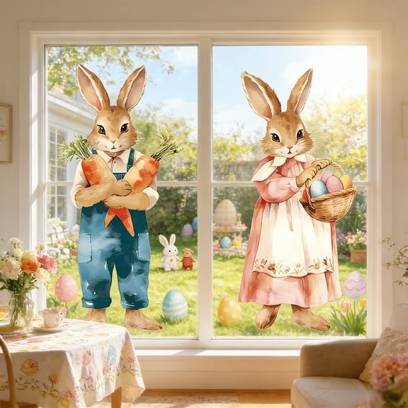 Chanana Happy Easter Wall Stickers Easter Bunny Window Decals Spring Rabbit Window Stickers Holiday Easter Egg Wall Decals Easter Window Clings Decoration for Wall Glass Windows Party Supplies