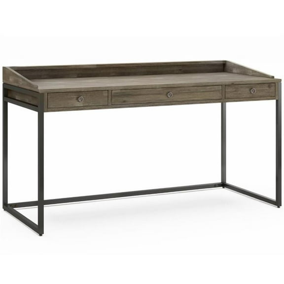 Atlin Designs 60" Solid Wood 2-Drawers Computer Desk in Distressed Gray