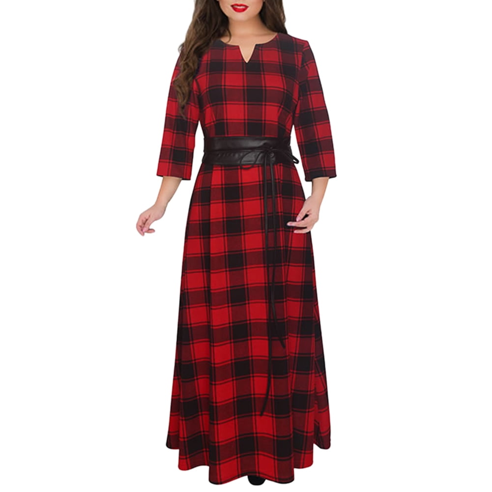 plus size red and black plaid dress