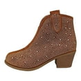 thumbnail image 3 of Kopltyrfg Women Rhinestone Cowboy Boots V Cut Side Zipper Glitter Chunky Heel Sparkly Fashion Cowgirl Ankle Boots (Brown,41), 3 of 6