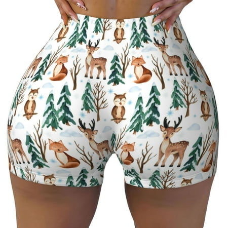 Workout Shorts Women  Winter Woodland Friends Biker Shorts for Women Running Gym Spandex Shorts Tummy Control
