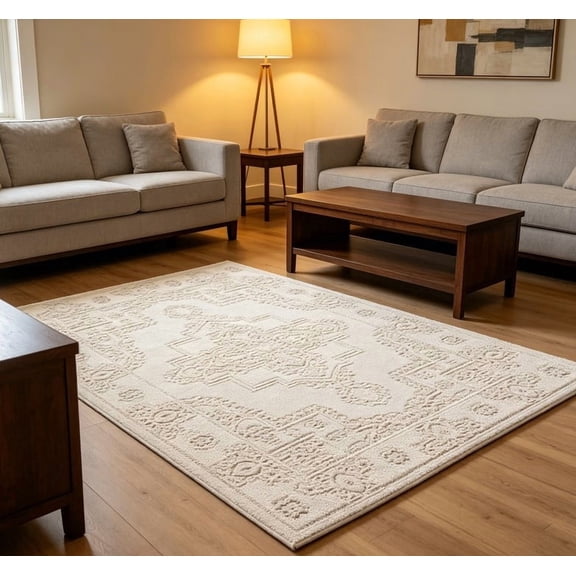 Washable Area Rug, Beige And White Plaid Indoor Outdoor Rugs, Soft Low Pile Floor Mats For Living Room Bedroom Entryway Home Decor