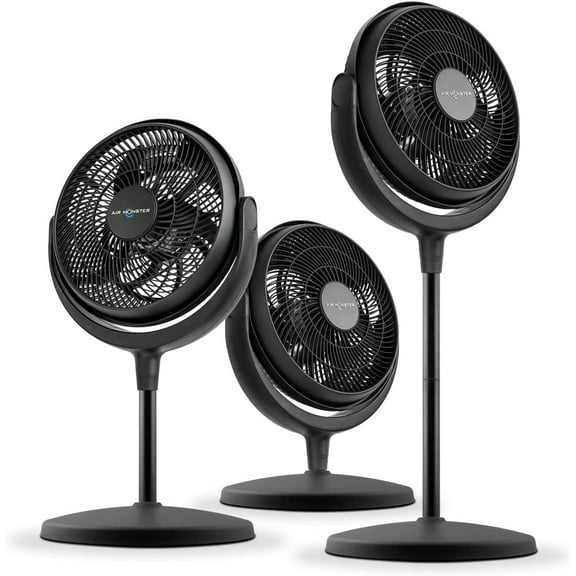 Air Monster 15750 12 Inch Power Stand Fan and Floor Fan, Room Fan, Turbo fan, Air Circulator Fan, 3 Speed Settings, High Velocity, Adjustable Tilt, Black